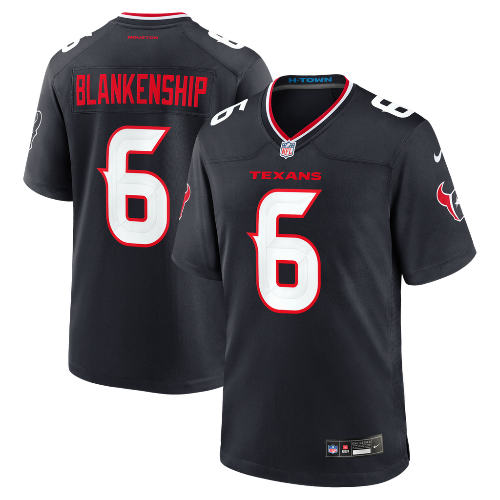 Houston Texans Reed Blankenship Navy Team Game Jersey product image 1, provided for visual reference and product detail