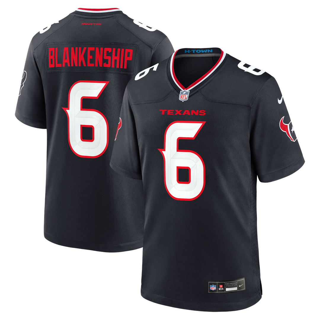 Houston Texans Reed Blankenship Navy Team Game Jersey product image 1, provided for visual reference and product detail