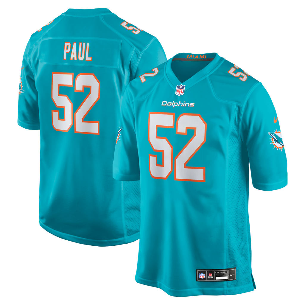 Miami Dolphins Patrick Paul Aqua Game Jersey product image 1, provided for visual reference and product detail review
