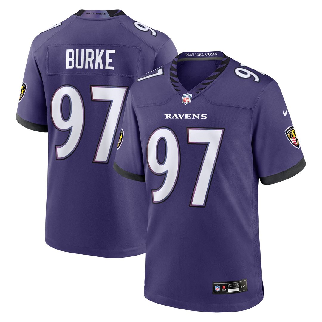 Baltimore Ravens Ethan Burke Purple Team Game Jersey product image 1, provided for visual reference and product detail review