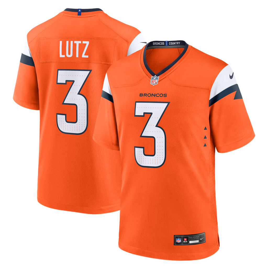 Denver Broncos Wil Lutz Orange Team Game Jersey product image 1, provided for visual reference and product detail review