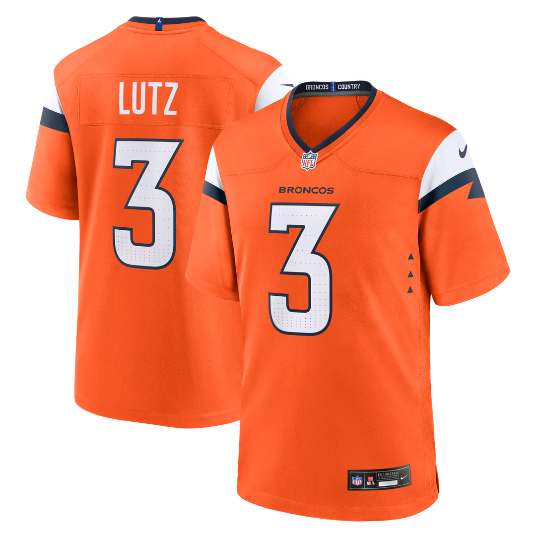 Denver Broncos Wil Lutz Orange Team Game Jersey product image 1, provided for visual reference and product detail review