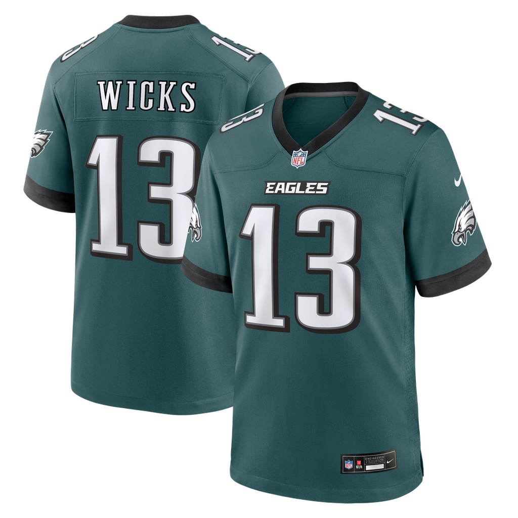Philadelphia Eagles Dontayvion Wicks Midnight Green Team Game Jersey product image 1, provided for visual reference and