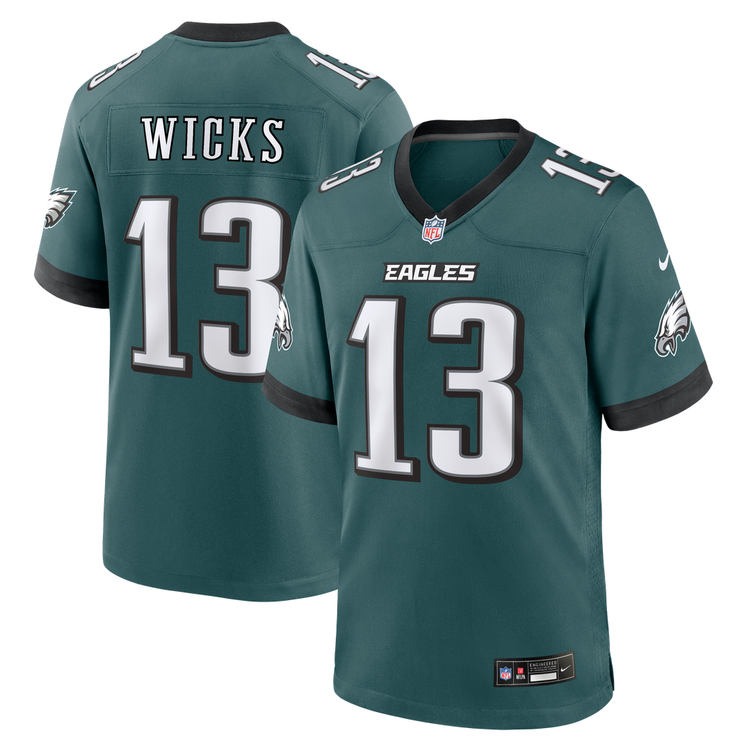 Philadelphia Eagles Dontayvion Wicks Midnight Green Team Game Jersey product image 1, provided for visual reference and