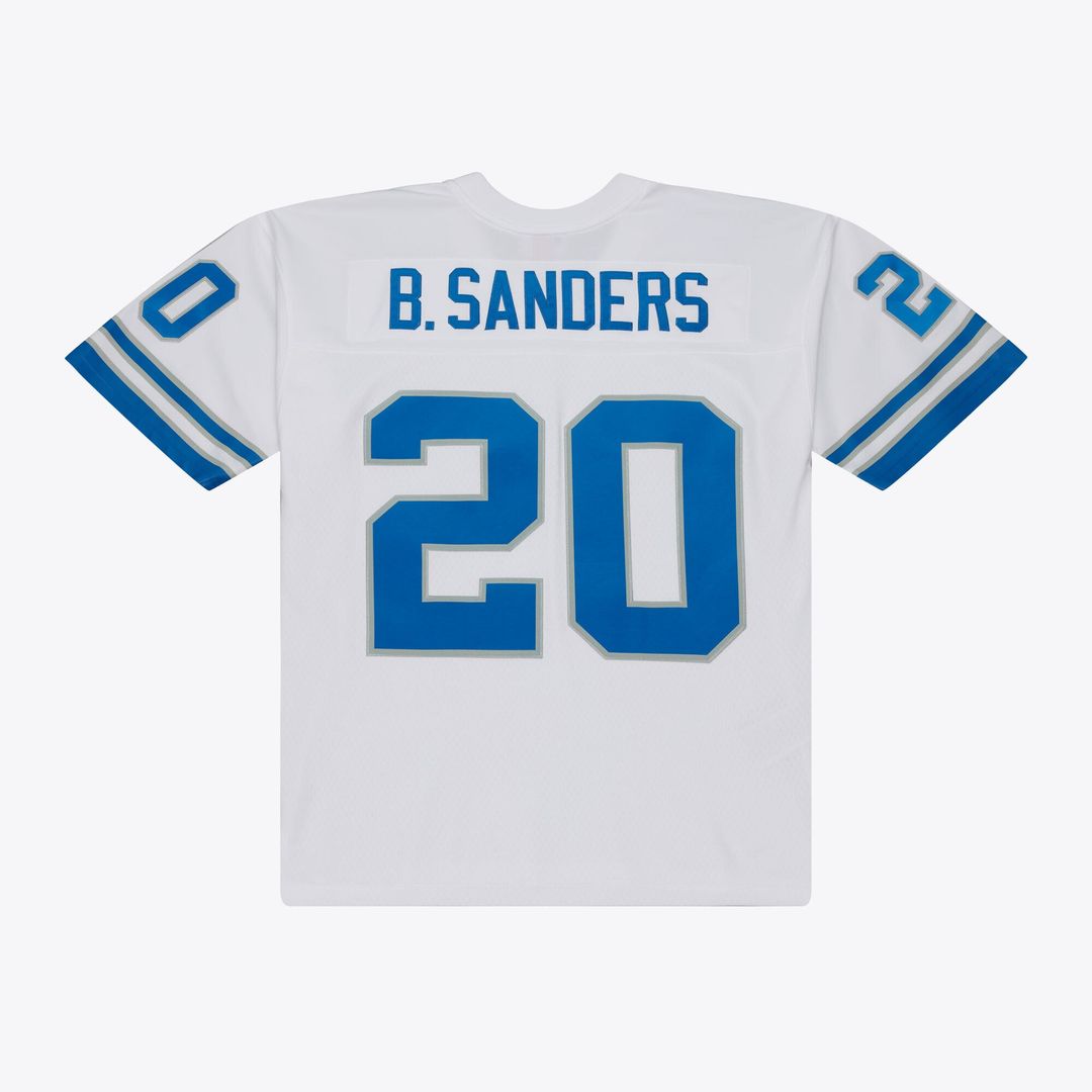 Detroit Lions Barry Sanders White 1989 Legacy Replica Player Jersey product image 2, provided for visual reference and