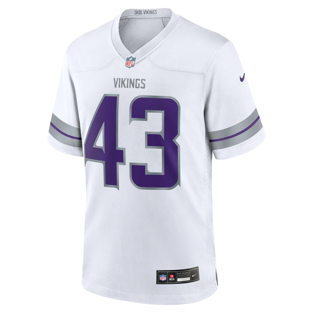 Minnesota Vikings Andrew Van Ginkel White Alternate Game Jersey product image 2, provided for visual reference and product