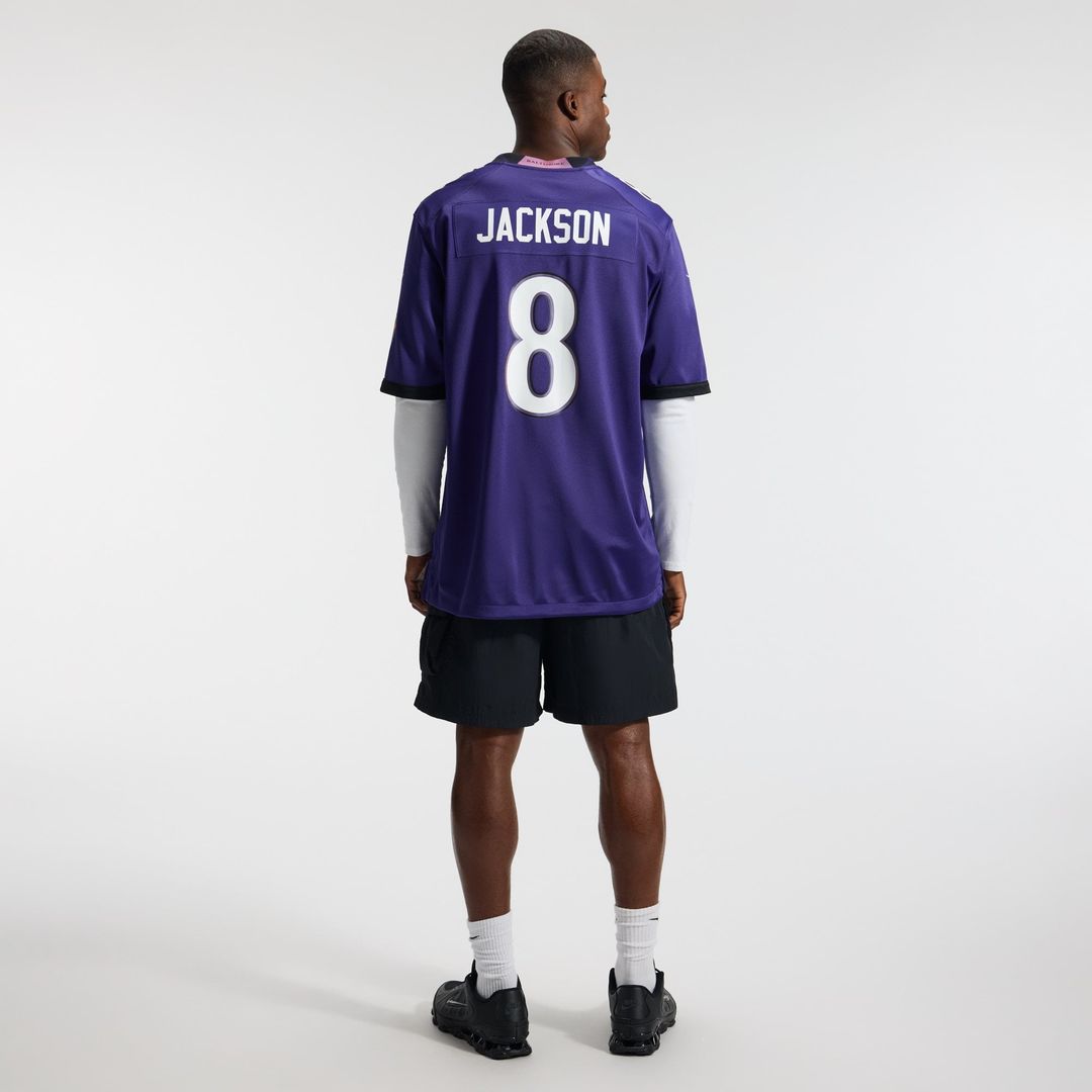 Baltimore Ravens Lamar Jackson Purple Team Game Jersey product image 5, provided for visual reference and product detail