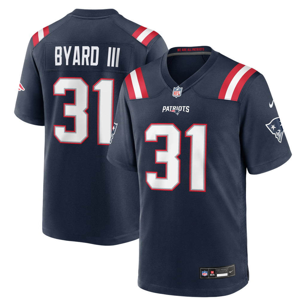 New England Patriots Kevin Byard III Navy Team Game Jersey product image 1, provided for visual reference and product detail