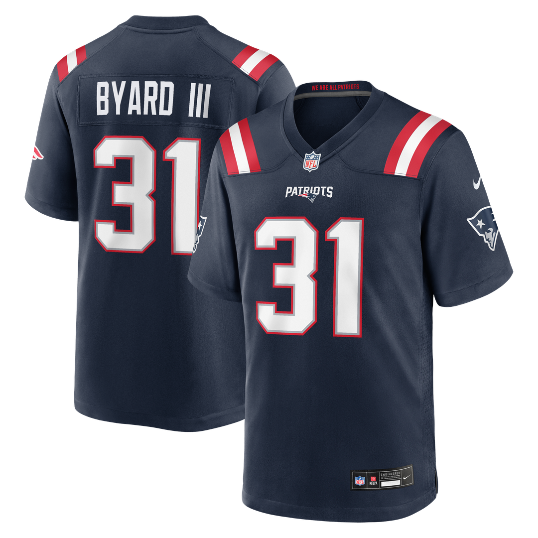 New England Patriots Kevin Byard III Navy Team Game Jersey product image 1, provided for visual reference and product detail