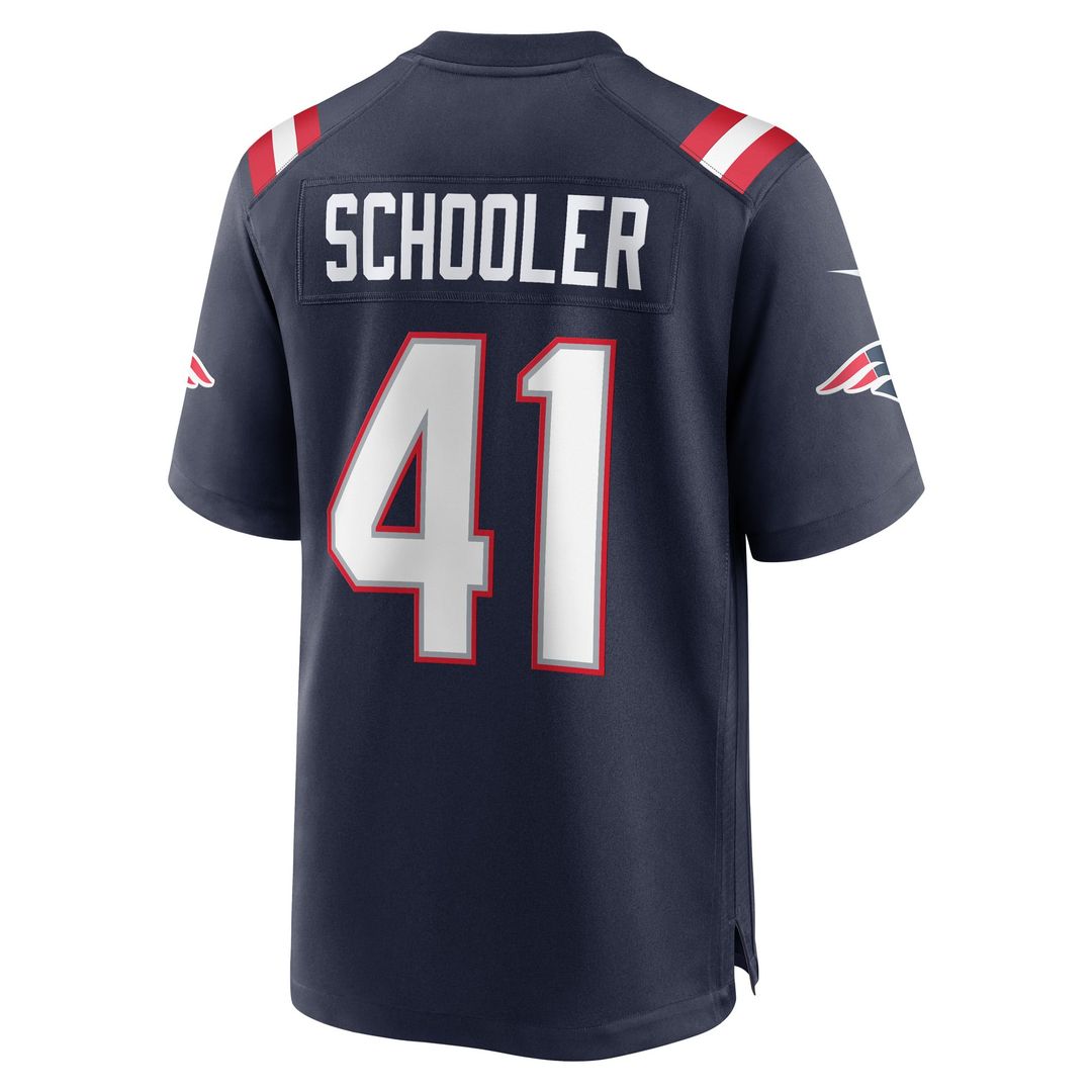 New England Patriots Brenden Schooler Navy Game Player Jersey product image 3, provided for visual reference and product