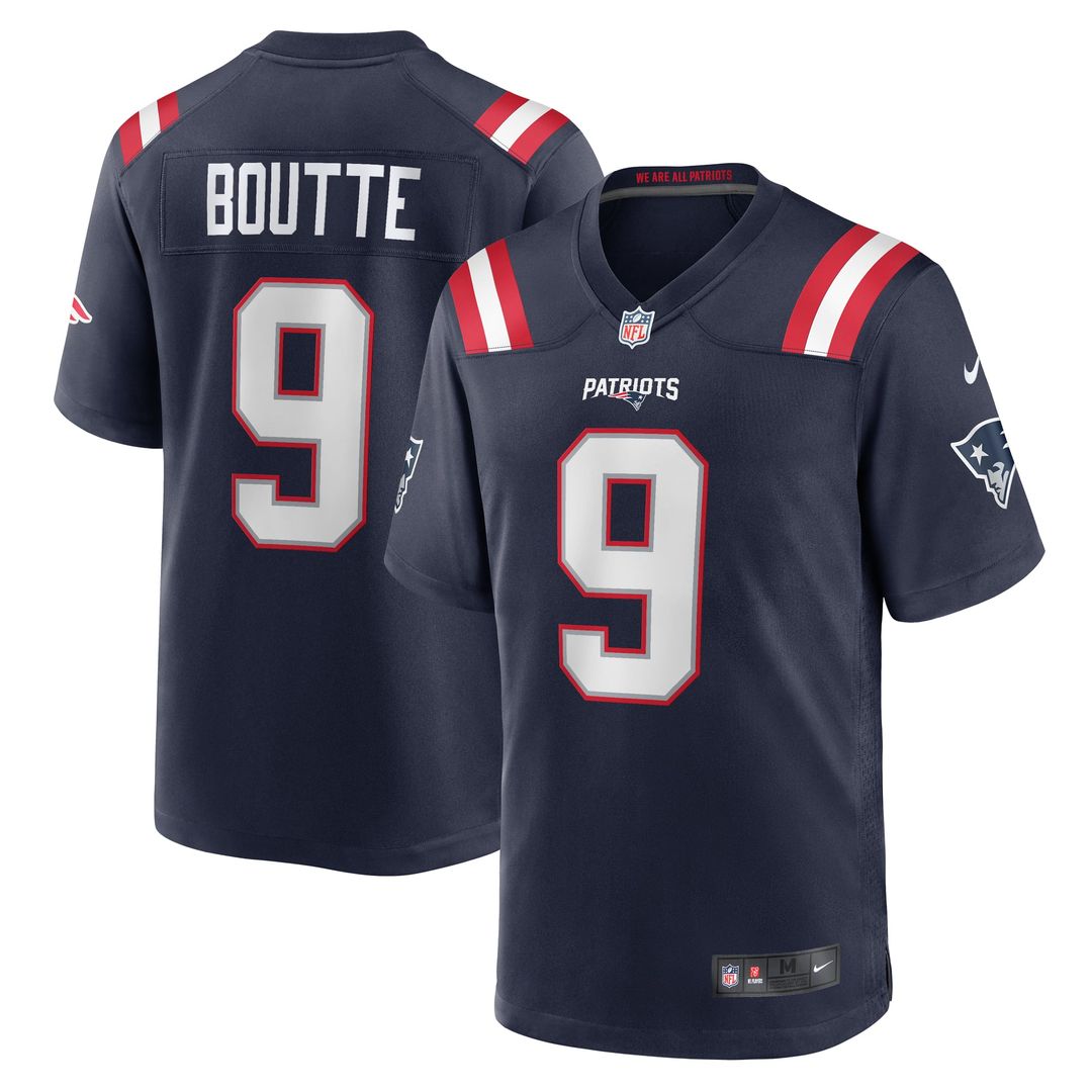 New England Patriots Kayshon Boutte Navy Game Jersey product image 1, provided for visual reference and product detail review
