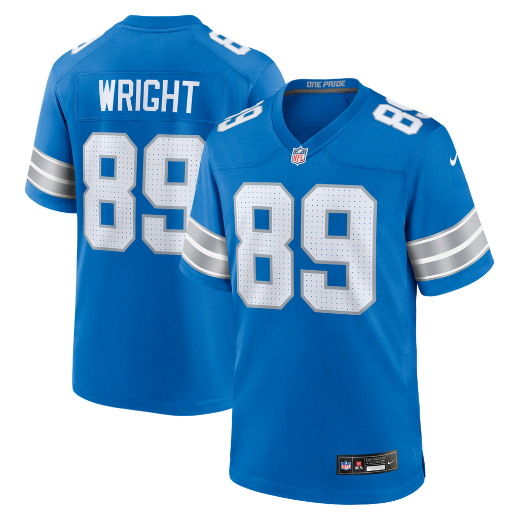 Detroit Lions Brock Wright Blue Team Game Jersey product image 1, provided for visual reference and product detail review