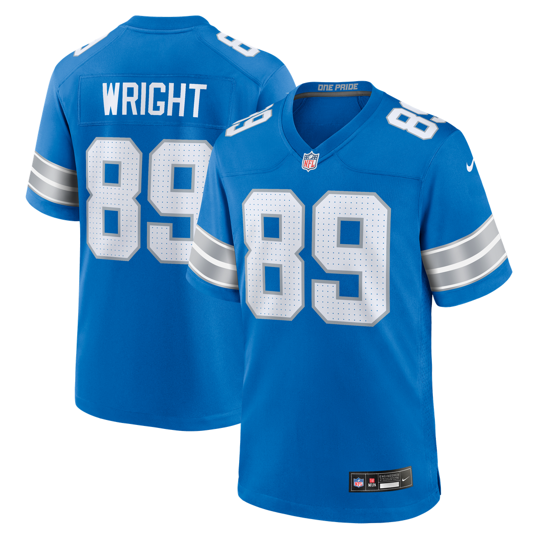 Detroit Lions Brock Wright Blue Team Game Jersey product image 1, provided for visual reference and product detail review