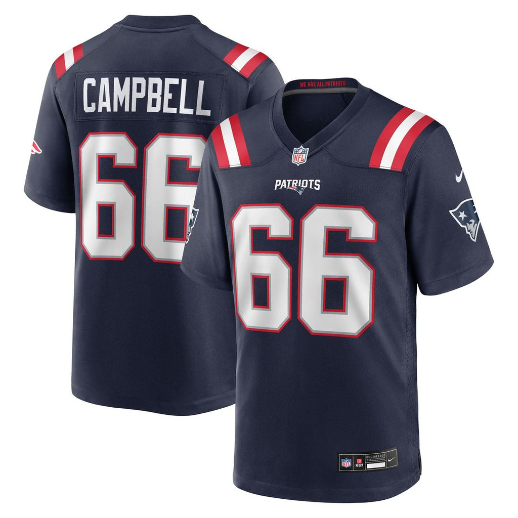 New England Patriots Will Campbell Navy Team Game Jersey product image 1, provided for visual reference and product detail
