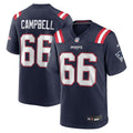 New England Patriots Will Campbell Navy Team Game Jersey product image 1, provided for visual reference and product detail