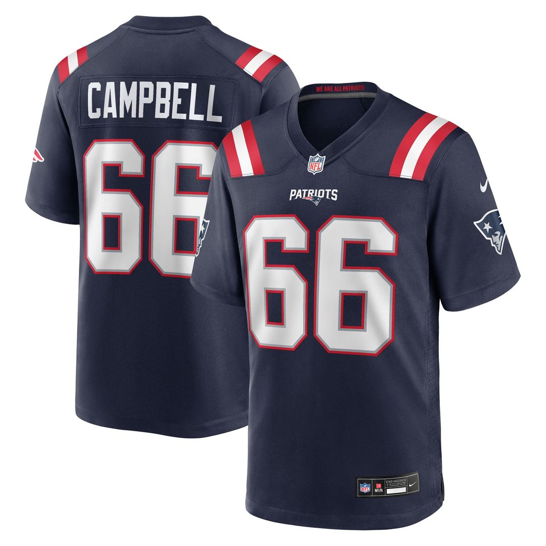 New England Patriots Will Campbell Navy Team Game Jersey product image 1, provided for visual reference and product detail