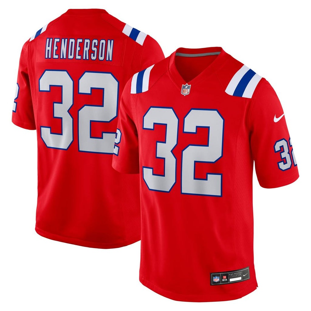 New England Patriots TreVeyon Henderson Red Alternate Game Player Jersey product image 1, provided for visual reference and