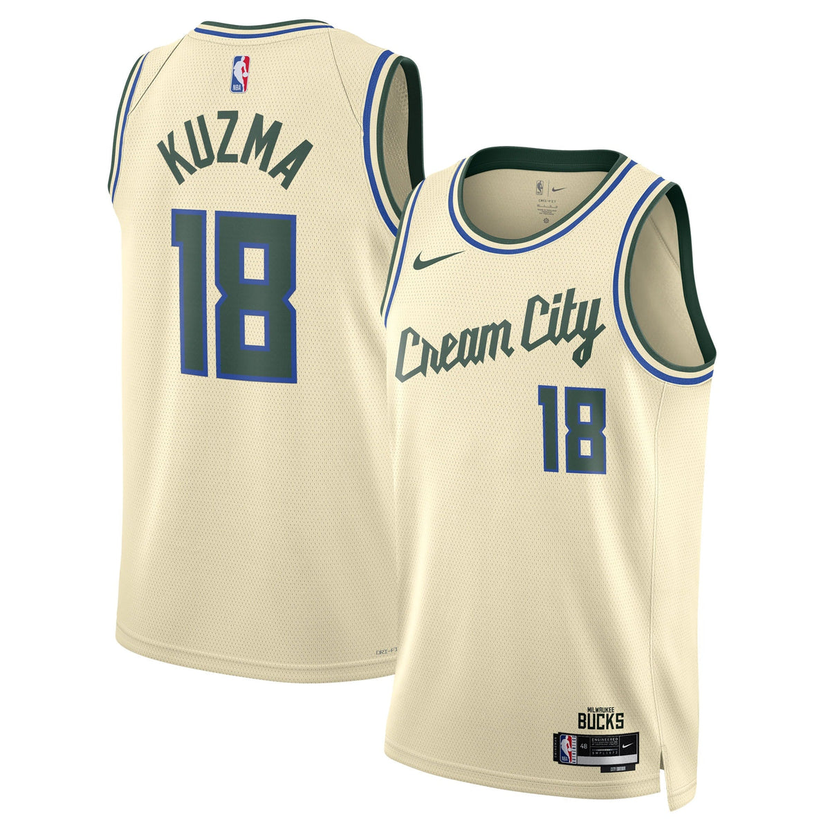 Milwaukee Bucks 2025/26 City Edition Swingman Basketball Jersey - Cream - Kyle Kuzma - Unisex product image 1, provided for