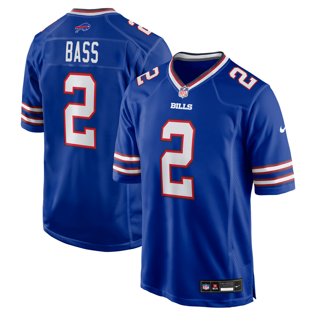 Buffalo Bills Tyler Bass Royal Game Player Jersey product image 1, provided for visual reference and product detail review