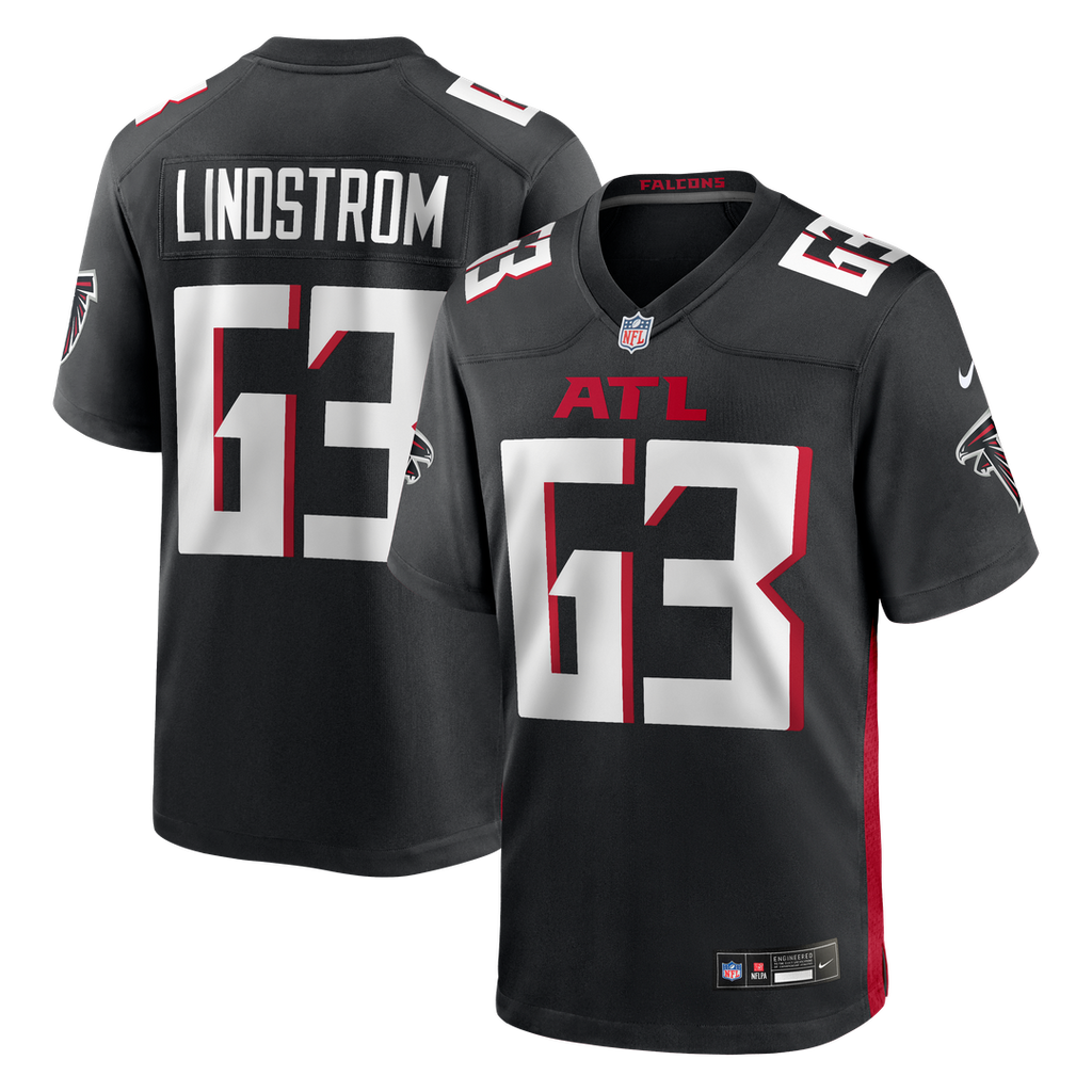 Atlanta Falcons Chris Lindstrom Black Game Jersey product image 1, provided for visual reference and product detail review