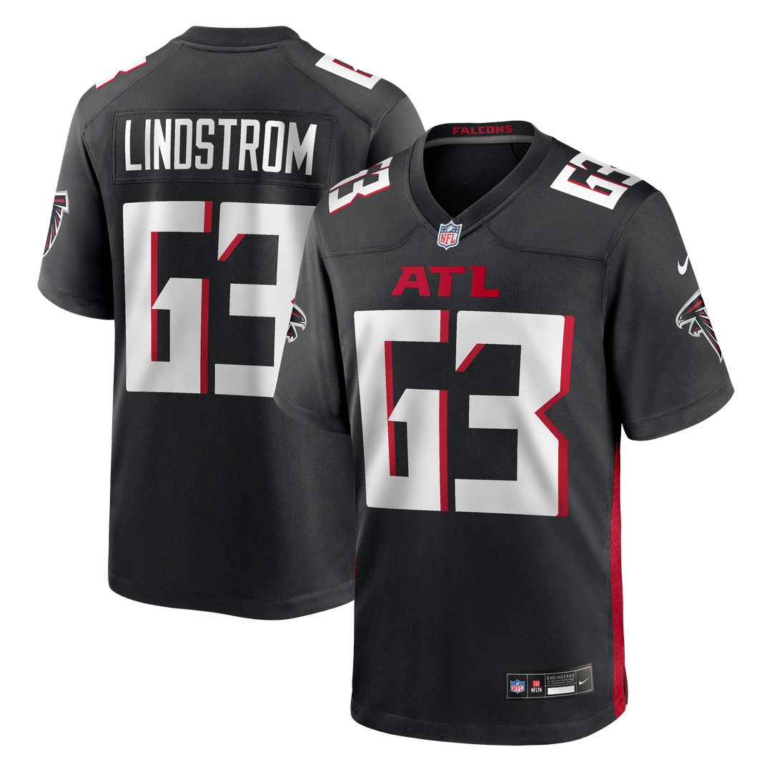 Atlanta Falcons Chris Lindstrom Black Game Jersey product image 1, provided for visual reference and product detail review