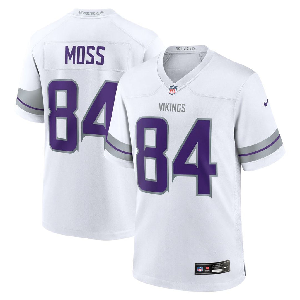 Minnesota Vikings Randy Moss White Alternate Retired Player Game Jersey product image 4, provided for visual reference and