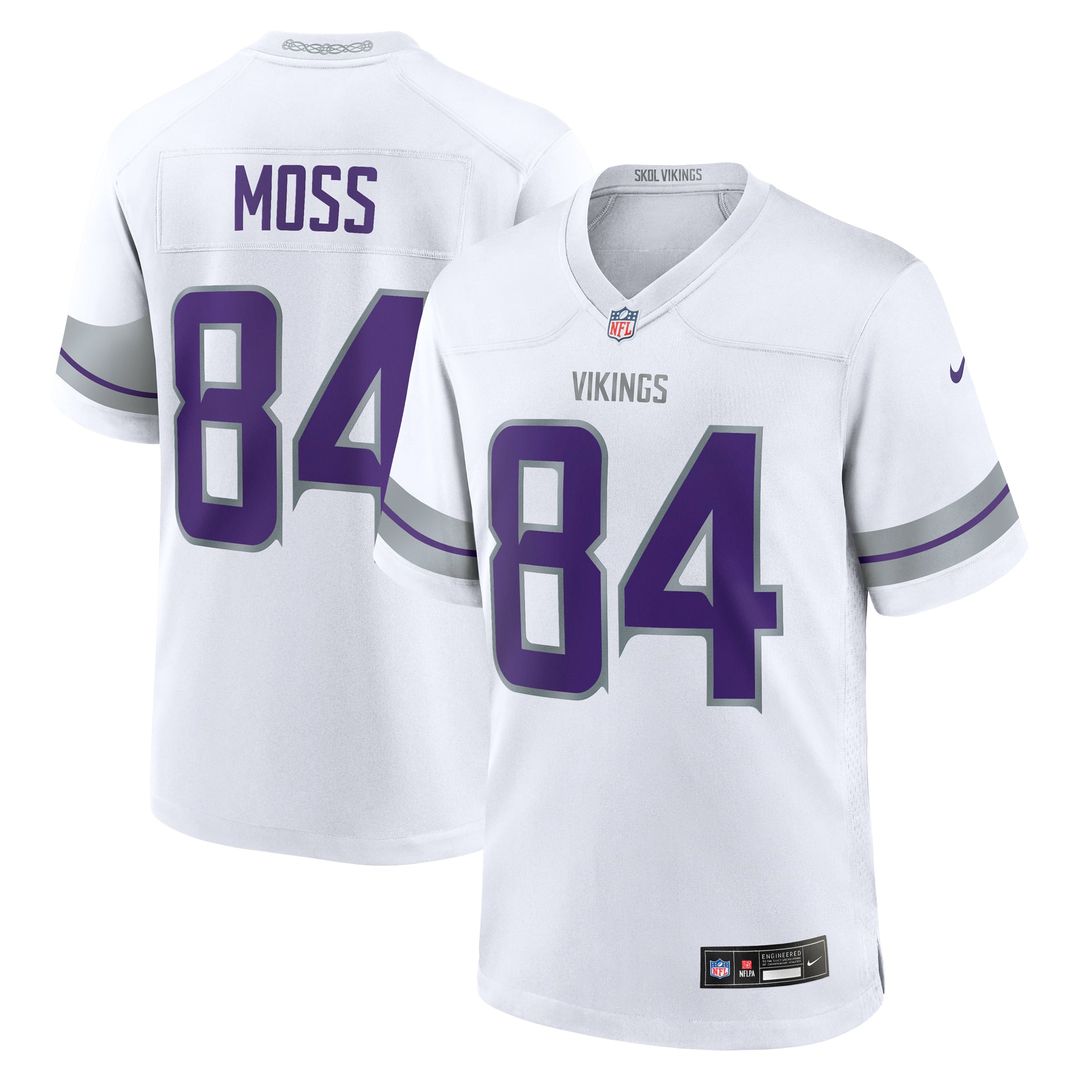 Minnesota Vikings Randy Moss White Alternate Retired Player Game Jersey product image 4, provided for visual reference and