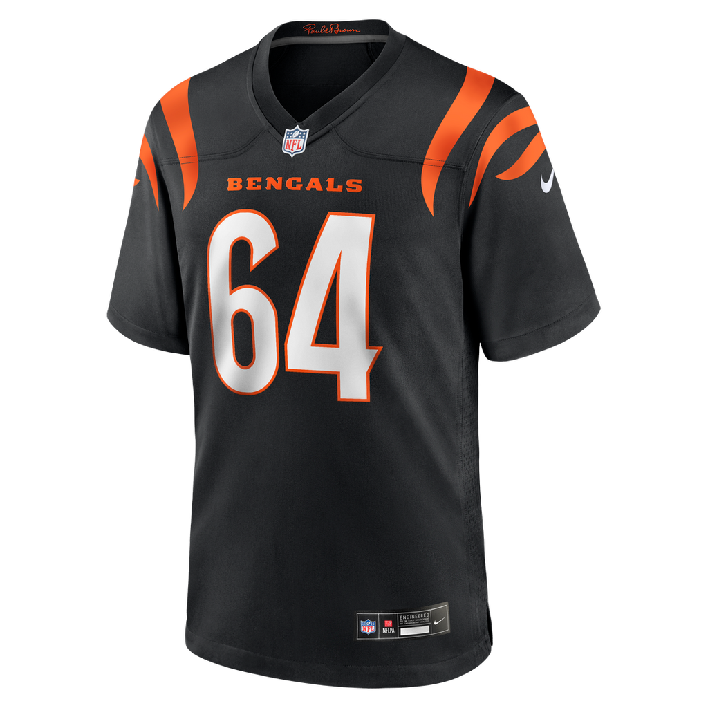 Cincinnati Bengals Ted Karras Black Game Player Jersey product image 2, provided for visual reference and product detail
