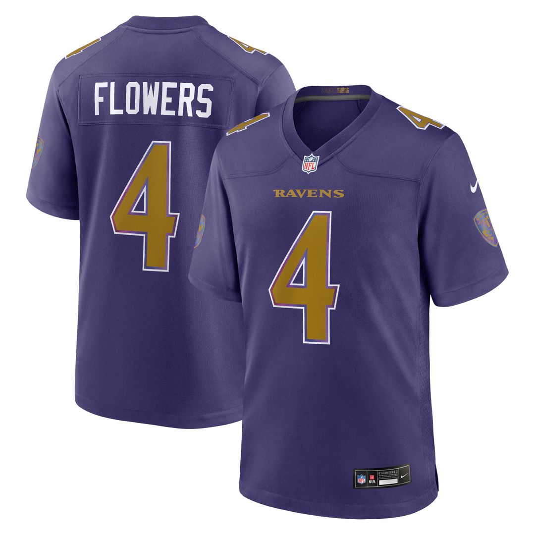 Baltimore Ravens Zay Flowers Purple Alternate Game Jersey product image 4, provided for visual reference and product detail