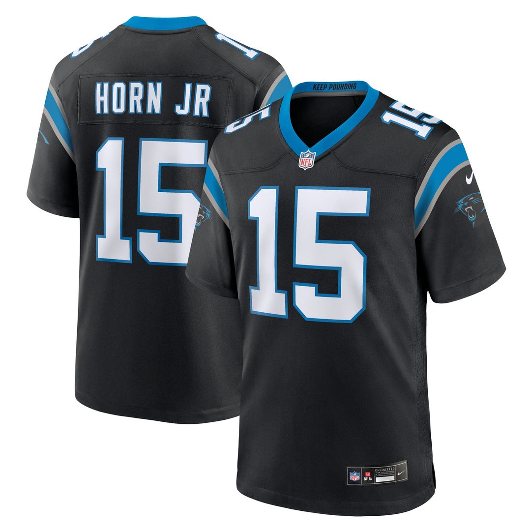 Carolina Panthers Jimmy Horn Jr Black Team Game Jersey product image 1, provided for visual reference and product detail