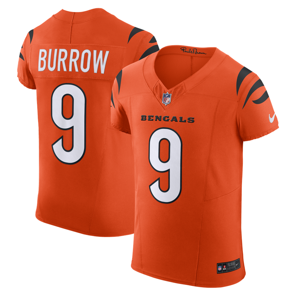 Cincinnati Bengals Joe Burrow Orange Team Vapor F.U.S.E. Elite Jersey product image 1, provided for visual reference and