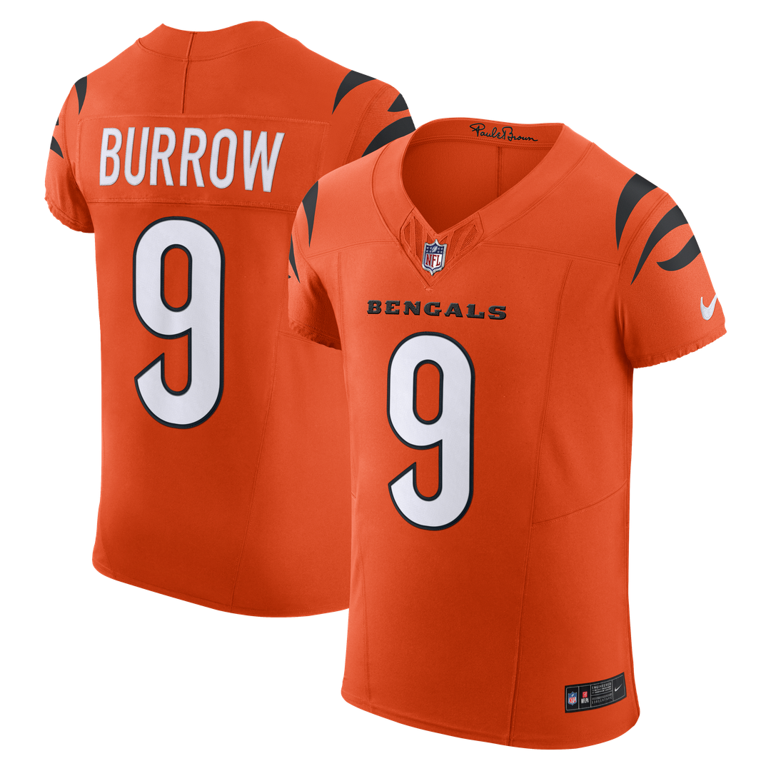 Cincinnati Bengals Joe Burrow Orange Team Vapor F.U.S.E. Elite Jersey product image 1, provided for visual reference and