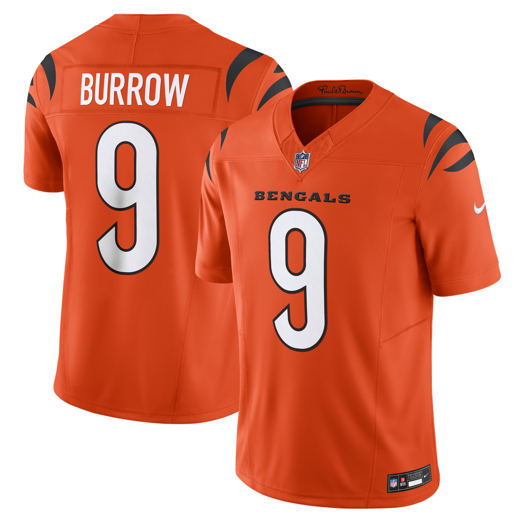 Cincinnati Bengals Joe Burrow Orange Vapor F.U.S.E. Limited Jersey product image 1, provided for visual reference and