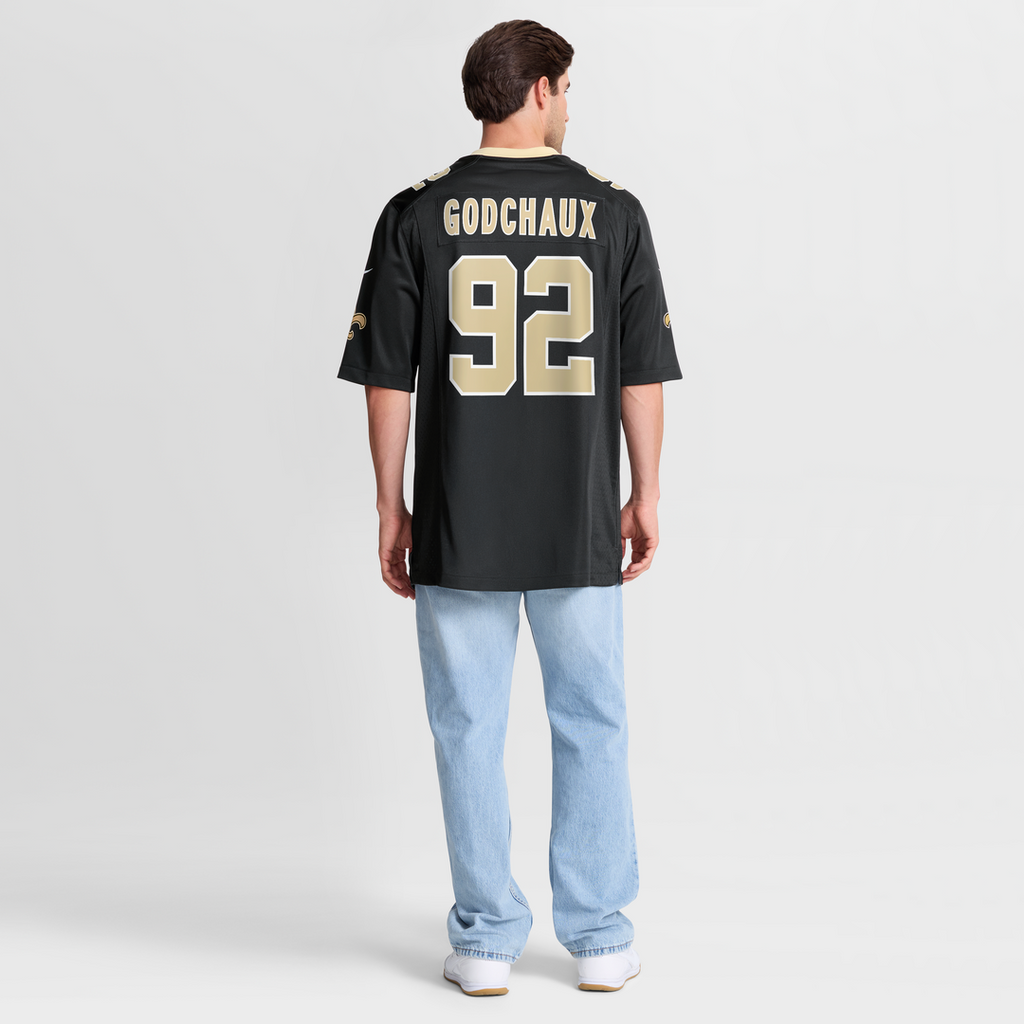 New Orleans Saints Davon Godchaux Black Team Game Jersey product image 8, provided for visual reference and product detail