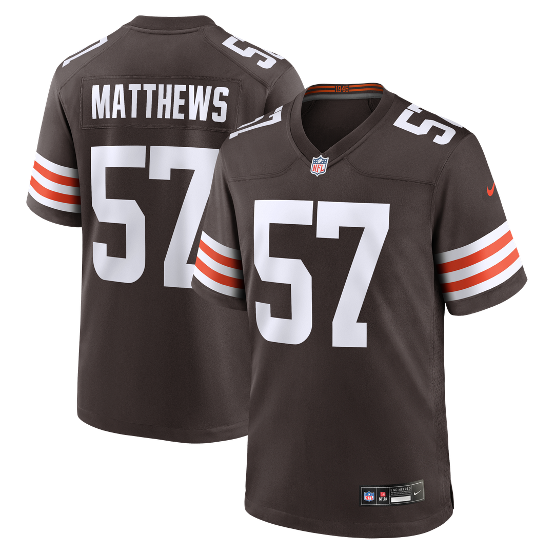 Cleveland Browns Clay Matthews Brown Game Retired Player Jersey product image 1, provided for visual reference and product