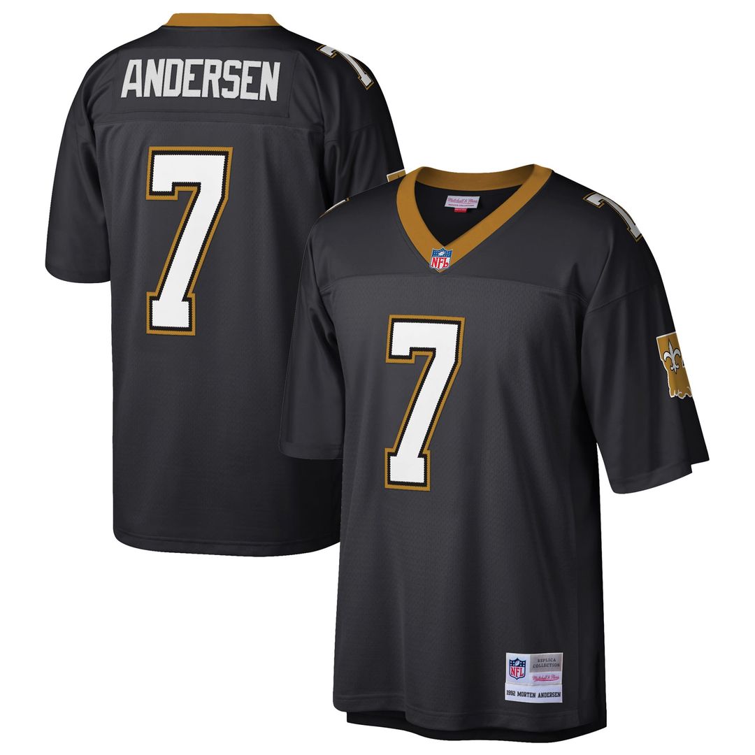 New Orleans Saints Morten Andersen Black Retired Player Legacy Replica Jersey product image 1, provided for visual reference