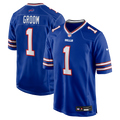 Buffalo Bills Number 1 Groom Royal Game Jersey product image 1, provided for visual reference and product detail review
