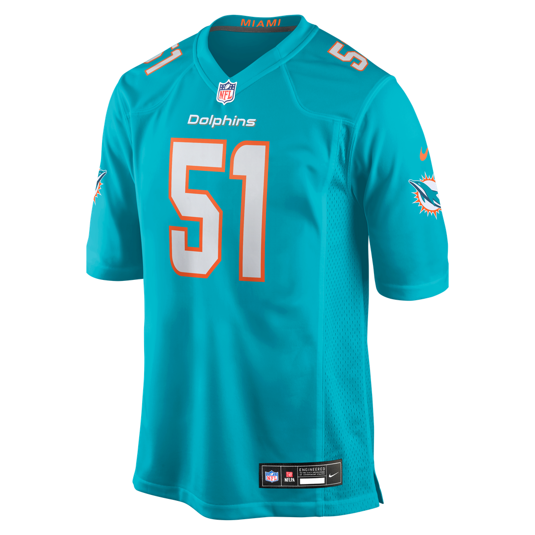 Miami Dolphins David Long Jr. Aqua Game Jersey product image 2, provided for visual reference and product detail review