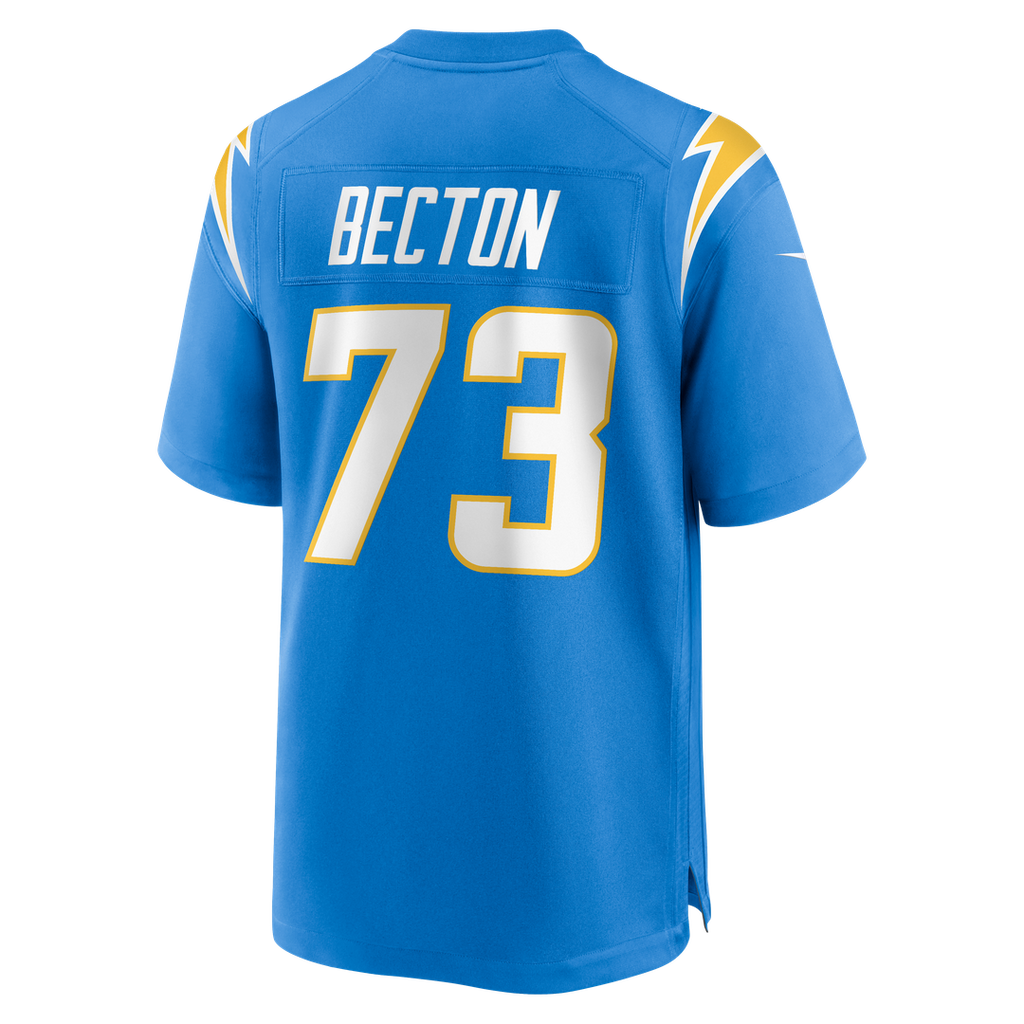 Los Angeles Chargers Mekhi Becton Powder Blue Team Game Jersey product image 3, provided for visual reference and product