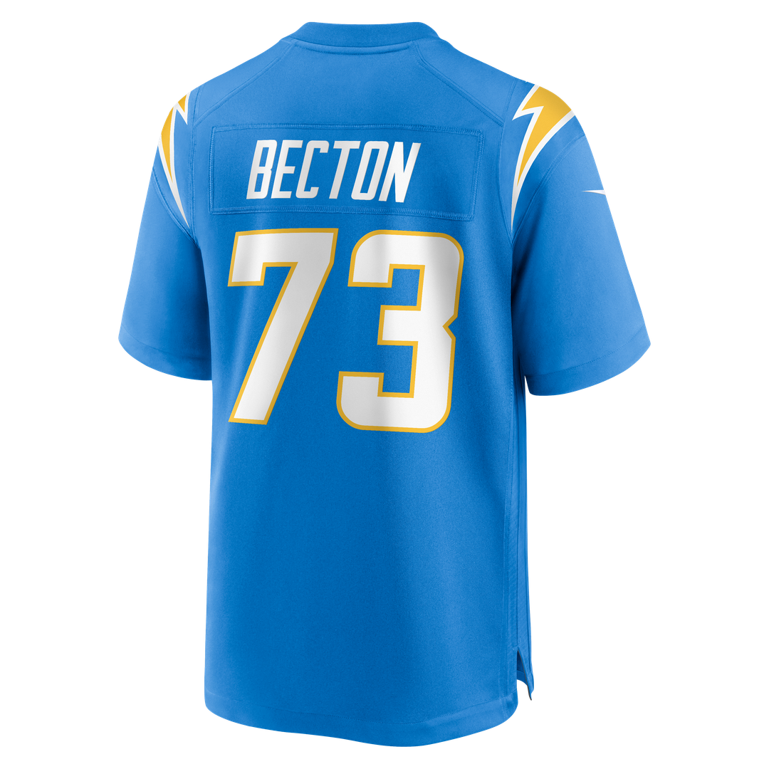 Los Angeles Chargers Mekhi Becton Powder Blue Team Game Jersey product image 3, provided for visual reference and product