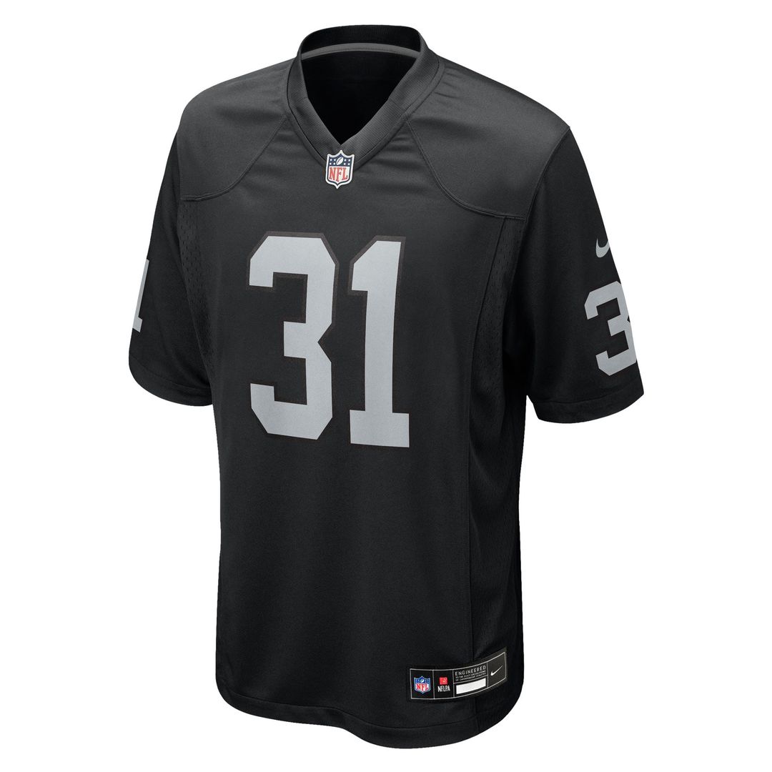 Las Vegas Raiders Raheem Mostert Black Team Game Jersey product image 2, provided for visual reference and product detail