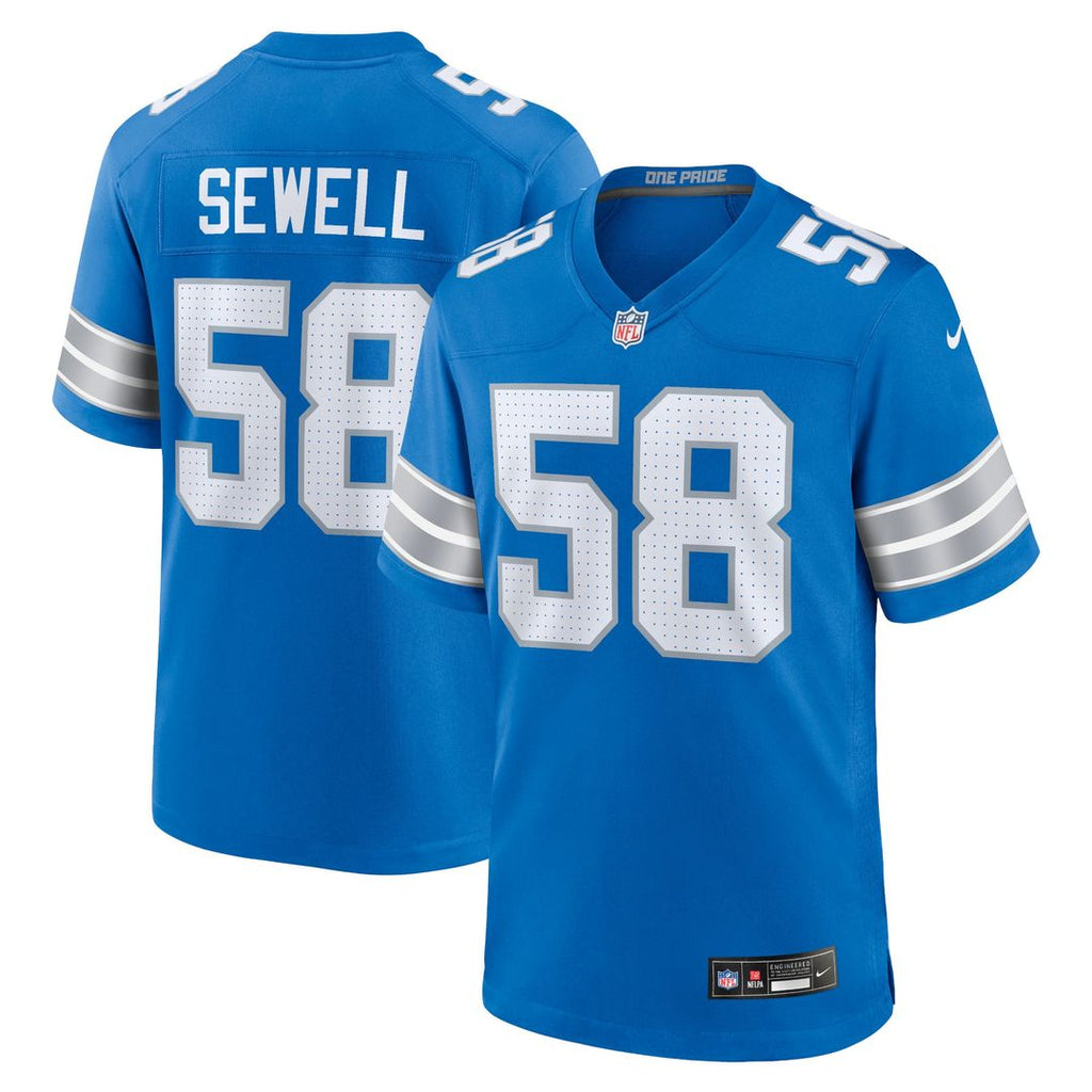 Detroit Lions Penei Sewell Blue Game Jersey product image 1, provided for visual reference and product detail review