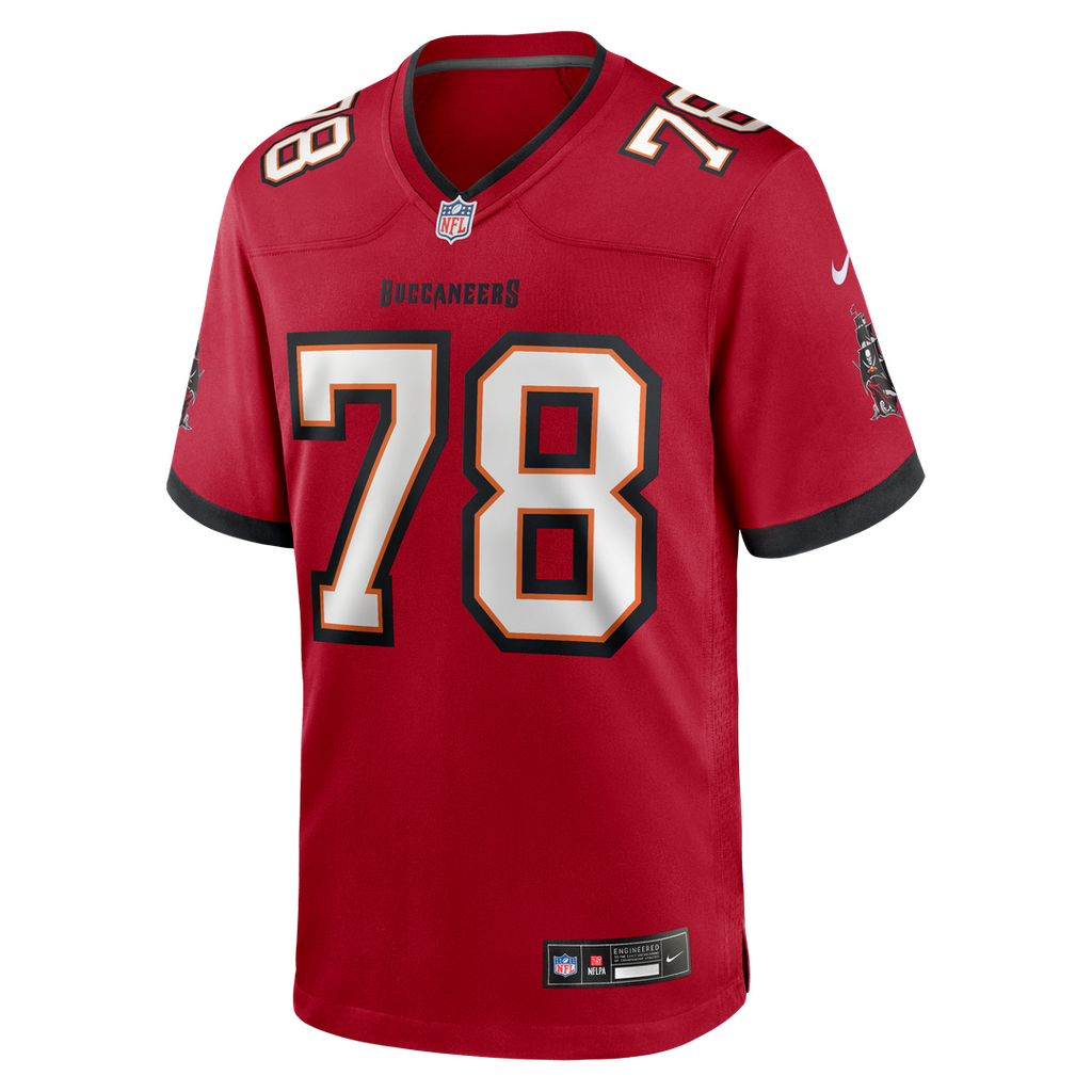 Tampa Bay Buccaneers Tristan Wirfs Red Game Jersey product image 2, provided for visual reference and product detail review