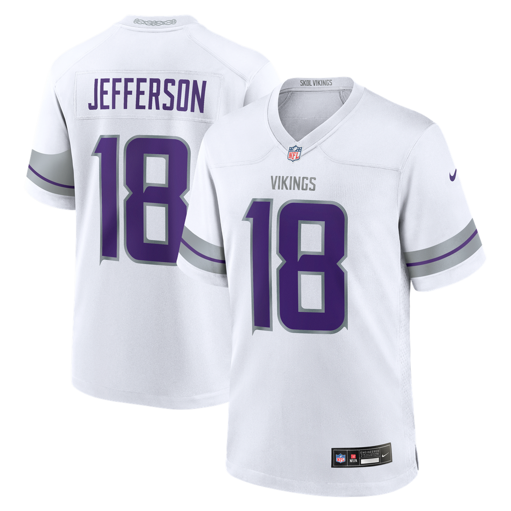 Minnesota Vikings Justin Jefferson White Alternate Game Player Jersey product image 1, provided for visual reference and