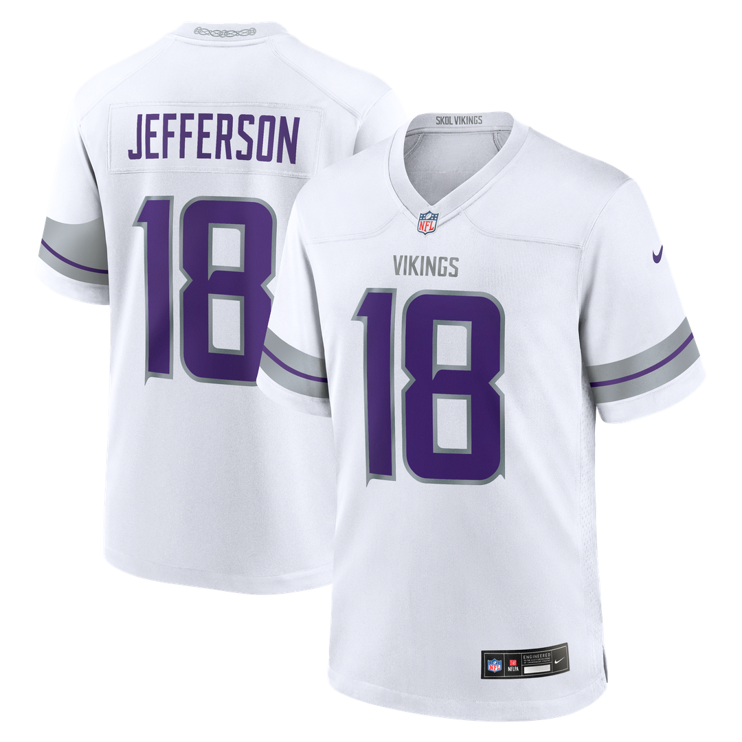 Minnesota Vikings Justin Jefferson White Alternate Game Player Jersey product image 1, provided for visual reference and