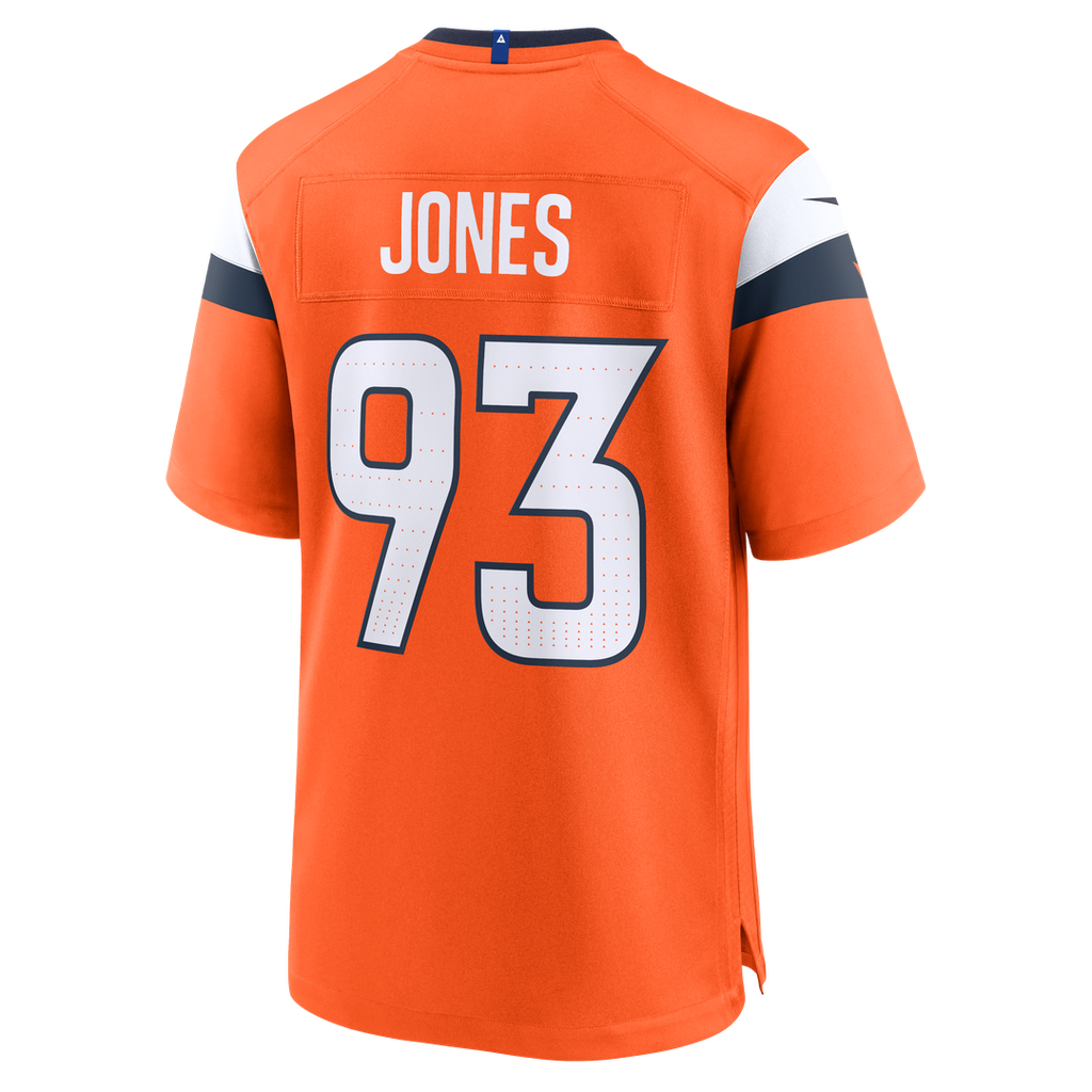 Denver Broncos D.J. Jones Orange Team Game Jersey product image 3, provided for visual reference and product detail review
