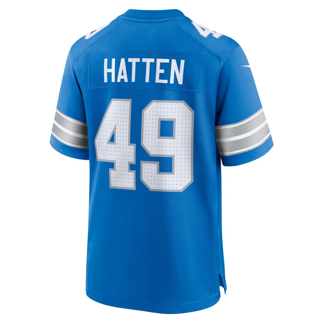 Detroit Lions Hogan Hatten Blue Game Jersey product image 3, provided for visual reference and product detail review