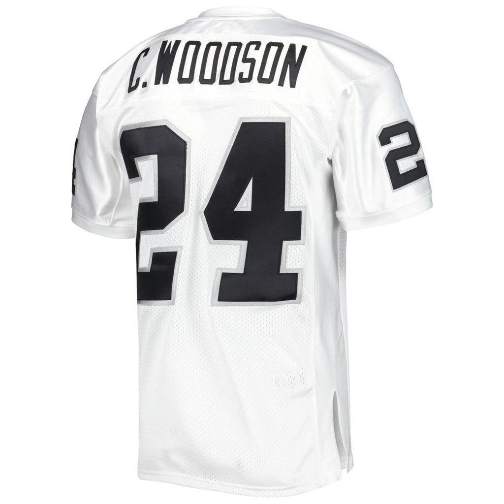 Las Vegas Raiders 2002 Charles Woodson White Authentic Throwback Retired Player Jersey product image 3, provided for visual