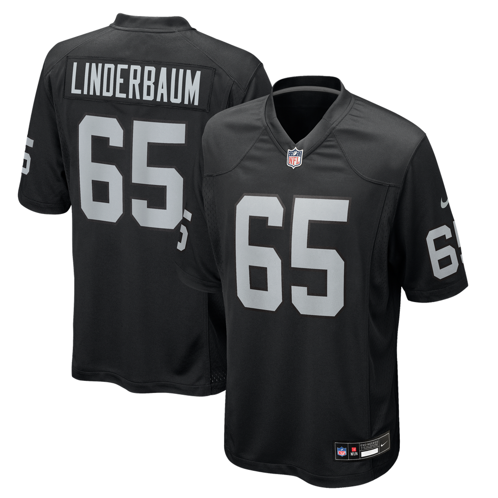 Las Vegas Raiders Tyler Linderbaum Black Team Game Jersey product image 1, provided for visual reference and product detail