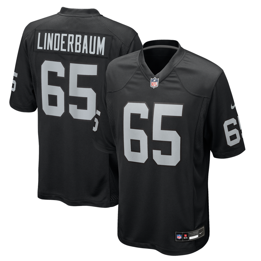 Las Vegas Raiders Tyler Linderbaum Black Team Game Jersey product image 1, provided for visual reference and product detail